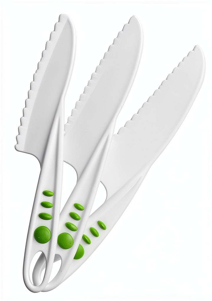 Curious Chef Nylon Knife Set in use by a child slicing vegetables