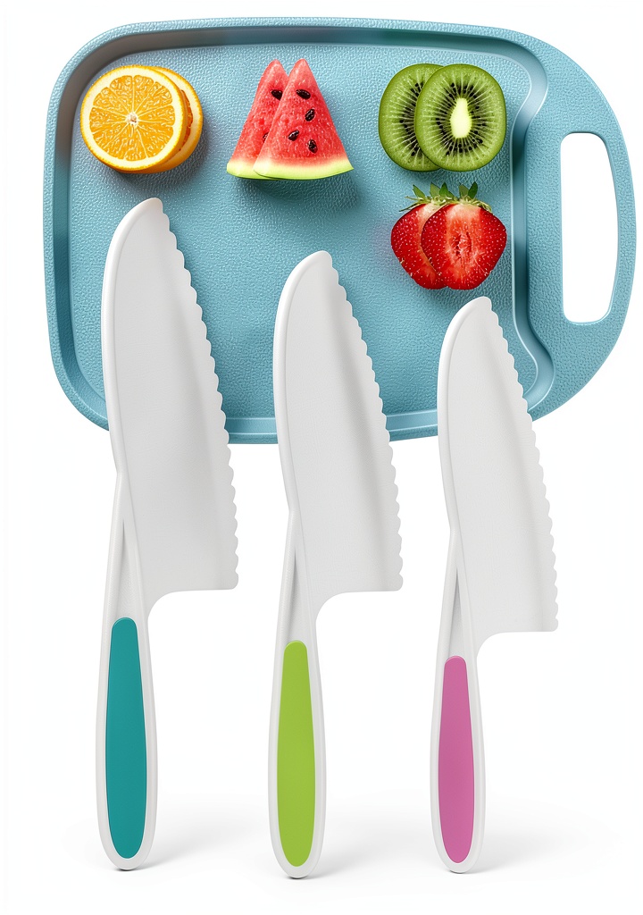DIKAKO Kids Knife Set displayed on a kitchen counter