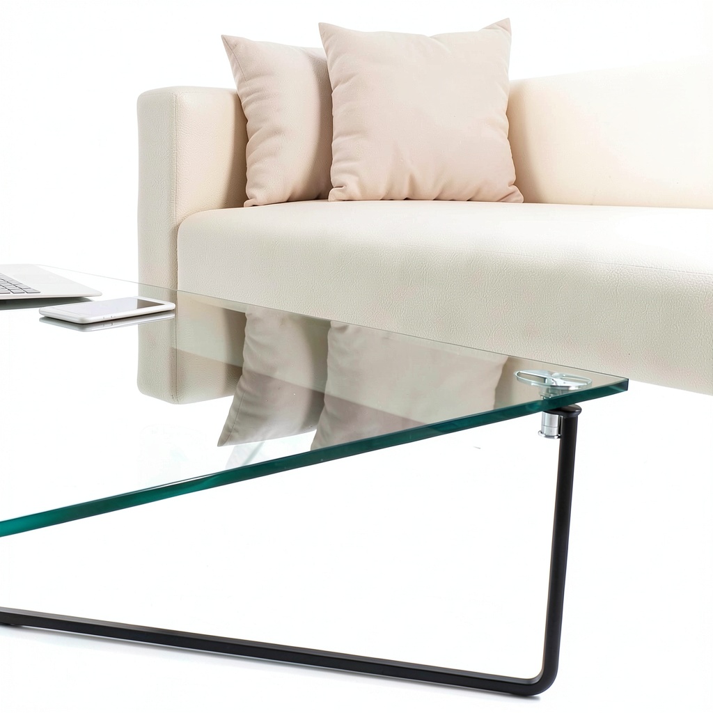 Custom cut tempered glass installed on a modern shelf